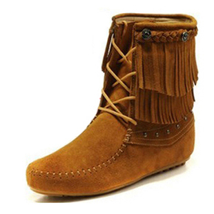  质检 Rosone 春秋真皮女靴 流苏靴短靴马丁靴 透气内增高女靴2056