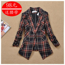 2012春新款女装韩版修身小西装小西服英伦风格子一粒扣小外套