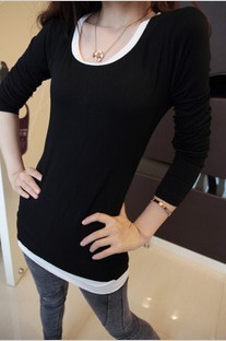 2012秋季新款  混搭假2件 实用打底衫...