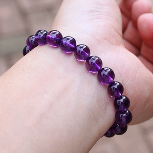  【挚爱碧玺】天然深紫色紫水晶手链 圆珠 女款 国检证书