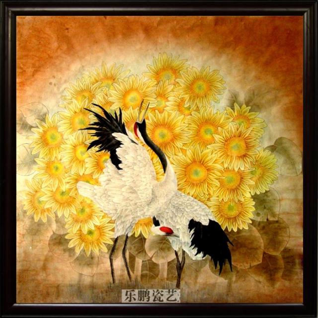 瓷板画 景德镇 如日中天 仙鹤 挂画壁画墙画 餐厅书房