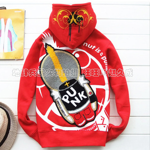 秋装新品devil nut恶魔果实红色莫西干情侣款男女帽衫卫衣外套
