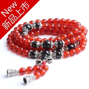  正品天然红玛瑙108颗佛珠念珠手链韩版多层饰品