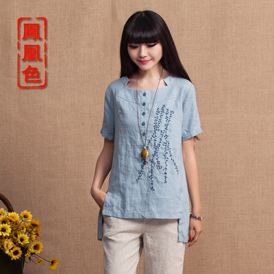 凤凰色棉麻衬衫女2016亚麻女装夏装中长款韩