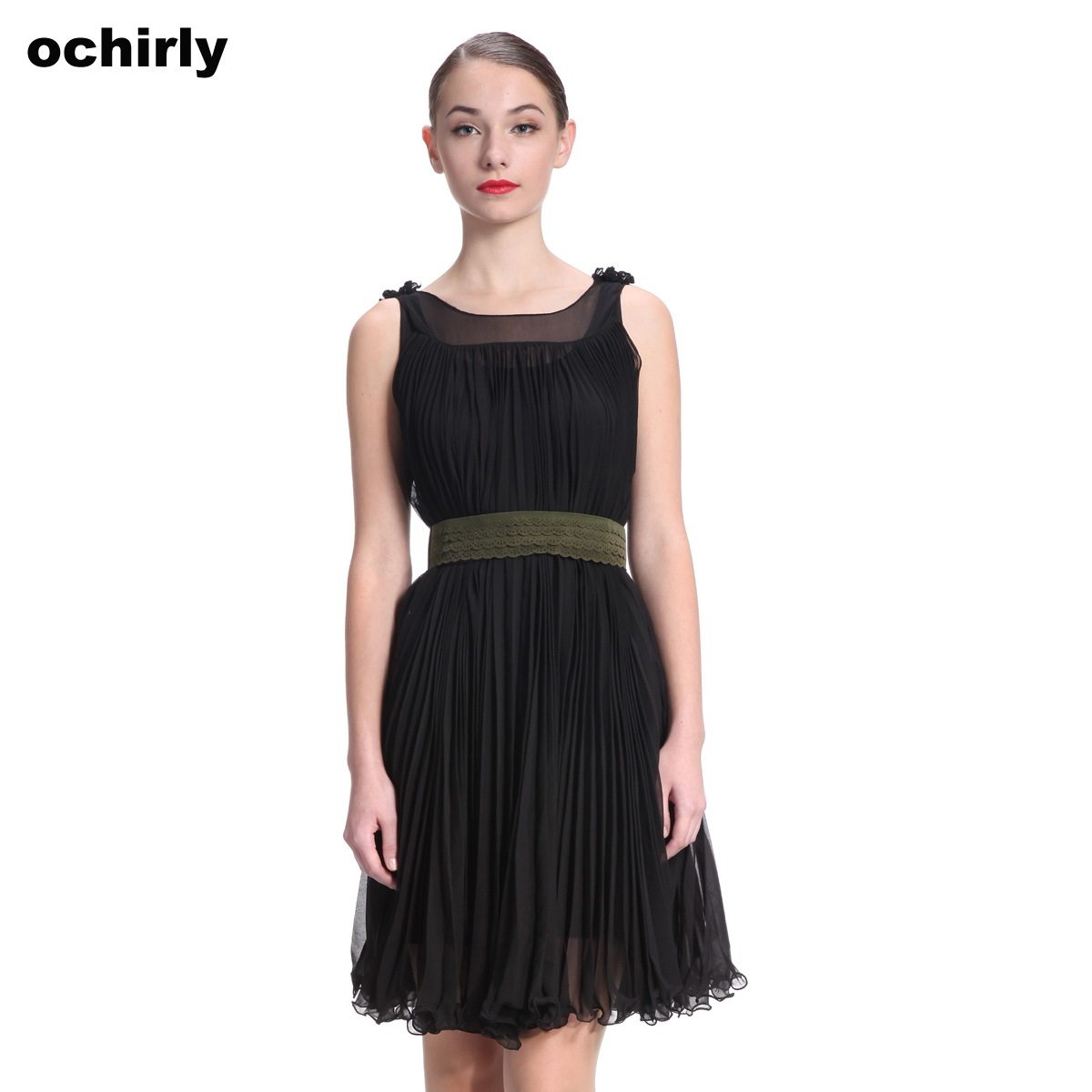 新款女装夏装百褶雪纺连衣裙高贵，Ochirly/<span class=H>欧时力</span>促销