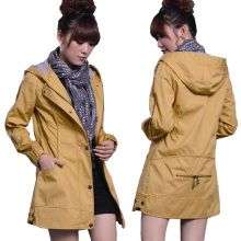 正品2012春新款女装大码外套韩版休闲长款修身女式<span class=H>连帽</span>风衣特价