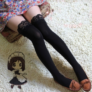 cosplay日本原单蕾丝过膝袜<em>长筒袜</em>女仆袜cos仆