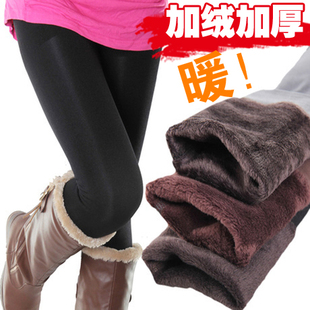  秋冬新款韩版女士高弹力双层显瘦大码加厚加绒九分打底裤 保暖裤