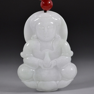  正品翡翠观音吊坠A货保平安菩萨开光玉观音吊坠男款水绿