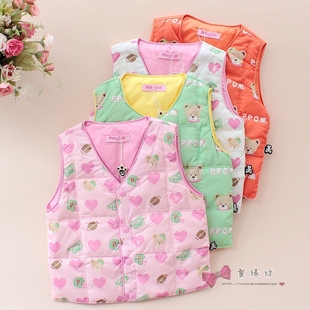  冬装新款童装 女童小中大卡通小熊 儿童羽绒背心 宝宝马甲