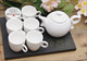【卷草花耳茶具8件套】日式白瓷茶具套装/欧式咖啡杯用具/带托盘