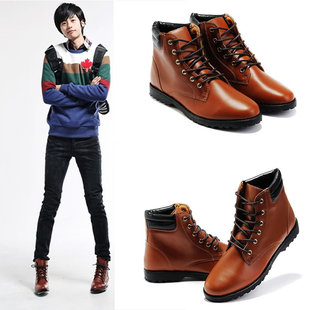  秋冬复古韩版潮流短靴户外靴皮靴 英伦时尚靴男式靴子林弯弯短靴