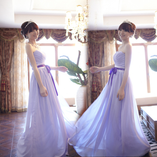 MaxMara new style elegant purple bride boob tube top dress evening dress fresh Korean cute bridesmaid dresses