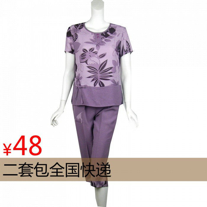 特价 妈妈装05069 棉麻纱中老年套装 短袖妈妈套装 中老年女装