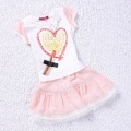 2012夏装新款 皮皮熊正品 女童中大童装短袖T恤+裙子套裙 两件套