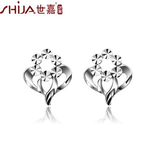  世嘉珠宝 PT950铂金耳钉 新款 *水中花* 专柜正品