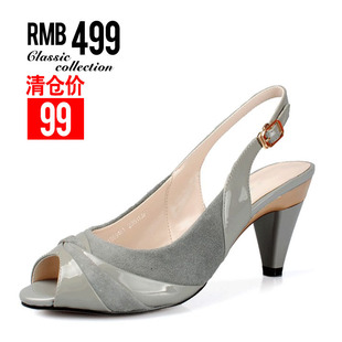  露娜蒂娜 夏季新款 中跟真皮凉鞋高跟鱼嘴漆皮女鞋101B69461