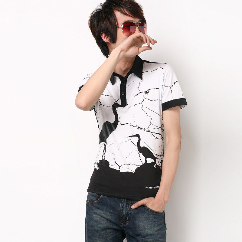 韩版修身衬衫领泼墨...