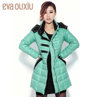 EVAOUXIU伊华欧秀冬装新品正品纯色连帽长款修身羽绒服女潮