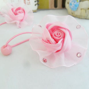 韩版儿童<em>宝宝</em>发圈 带亮水钻含苞花朵<em>头发</em>绳 玫