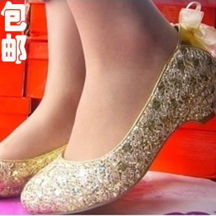  爆款 热销款低跟金色红色新娘鞋 婚纱鞋女鞋结婚鞋子礼服鞋 包邮