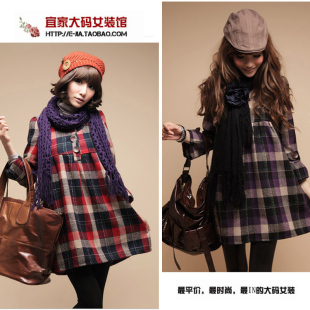 宜家大码女装馆韩版<em>休闲</em>秋冬新品<em>毛呢</em>连衣裙外