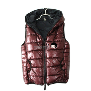 秋冬新款韩版原单漆皮<em>亮面面包马甲</em>夹棉马<em>马夹</em>