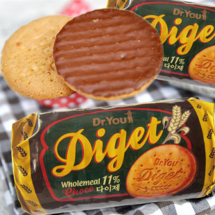  韩国原装 好丽友Dr.You Diget巧克力全麦消化饼干225g 低脂不怕胖