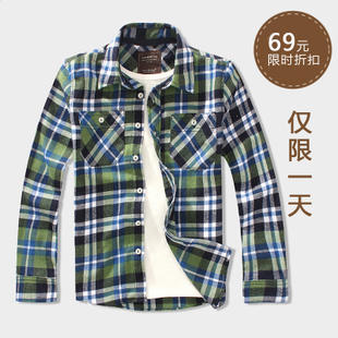  棉先生原创 13春季新品童装 儿童绒布格子长袖衬衫男童衬衣 T1120