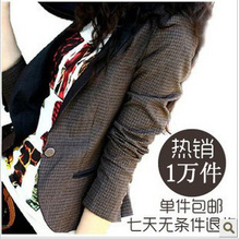 左边 2012春夏新款外套 韩版时尚复古短款格子修身小西装 女 西服