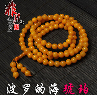  非凡水晶 纯天然波罗的海琥珀 8mm 老蜜腊 圆珠108粒佛珠手链