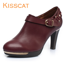 KISSCAT接吻猫 牛皮金属优雅通勤防水台高帮超高跟鞋通勤OL女单鞋图片