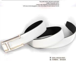  纯牛皮 真皮 头层 白色爱马仕皮带 字母H扣 腰带男款 时尚女士款