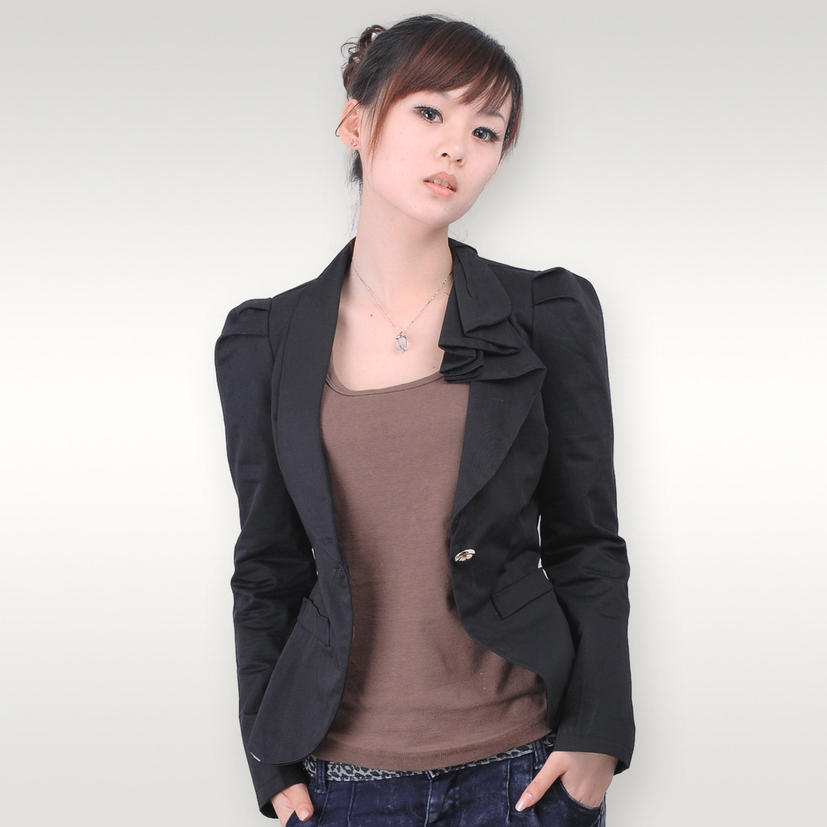 【麦菲尔】新款女装韩版修身OL荷叶边女式小西装外套j001