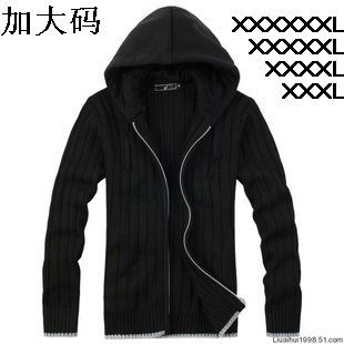  新款秋冬男士连帽开衫毛衣 拉链修身针织衫 加大码男装外套