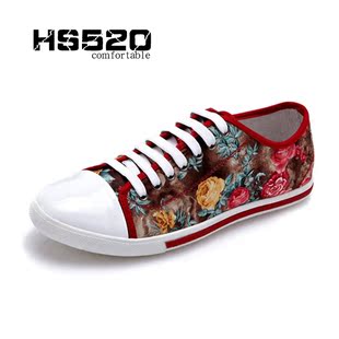  流行男鞋男士帆布鞋男韩版新款潮男鞋时尚潮流休闲英伦透气花布鞋