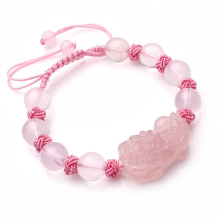  鸿悦 开光粉晶貔貅手链 招财辟邪 旺爱情 招桃花 爱情水晶