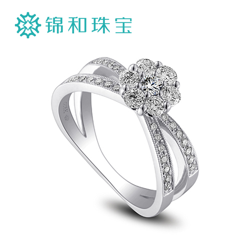 锦和珠宝 六围一 18K白金54分女式豪华钻石戒指 结婚钻戒 正品 锦和珠宝 六围一 18K白金54分女式豪华钻石戒指 结婚钻戒 正品