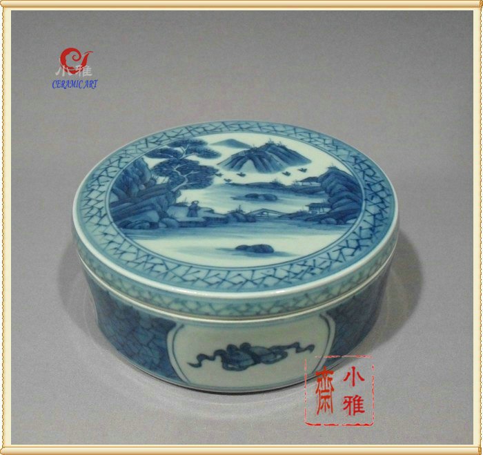 Jingdezhen To fake something antique Ceramics Study Man Room Painting and Calligraphy Calligraphy Stationery Hand drawn Blue and white landscape Inkpad boxin the Home accessories , Decorative items , Storage tank category - from Buy2taobao.com to provide professional Taobao agent buy service