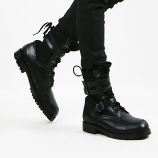  韩版时尚潮流工装靴真皮男靴子时尚靴高帮靴军靴战靴马丁靴潮靴男