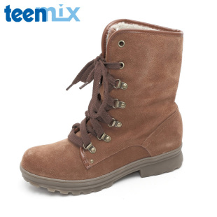  Teenmix/天美意 绒面牛皮6CV40D女短靴子冬马丁靴(绒里)绑带