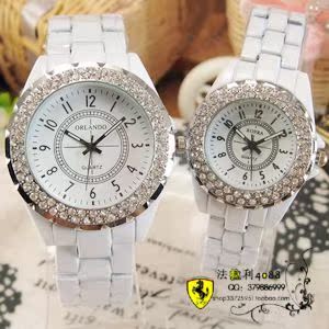  韩版流行钻圈仿陶瓷时装休闲情侣对表时尚复古水钻表男表女表手表