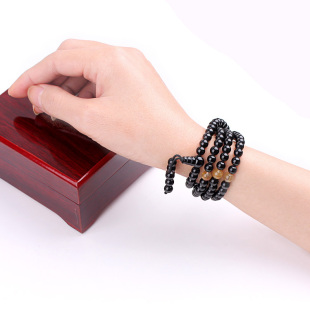  王菲杨幂同款开光AAA级天然黑碧玺配金发晶佛珠手链情人节礼物