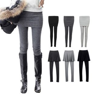 包邮女士打底裤裙秋冬装加绒加厚假两件打底裙裤大码保暖包臀靴裤