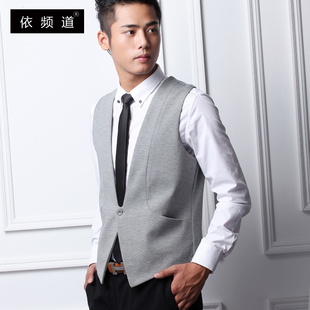  新款秋装男士一粒扣纯色西装马甲 男式无袖西服背心 英伦修身款