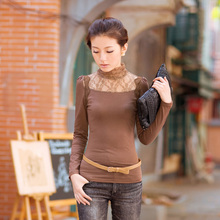 2012春装新款韩版女装冬装打底衫蕾丝立领修身长袖T恤