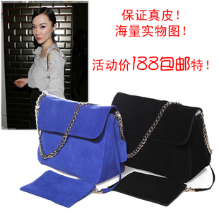  年新款潮磨砂皮麂皮真皮金链包 霍思燕韩火火手拿包女包 包邮