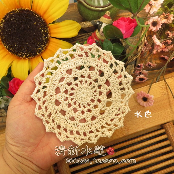 清新水莲 手工钩针钩花杯垫 纯棉镂空编织DIY花片 田园桌圆垫10cm|msdalam kategori rumah Fabrik, alas meja, placemats - dari Buy2taobao.com untuk memberikan perkhidmatan ejen Taobao profesional membeli