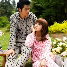 2011秋冬季新款歌瑞尔丝丝心语珊瑚绒情侣家居服豹纹男女睡衣套装