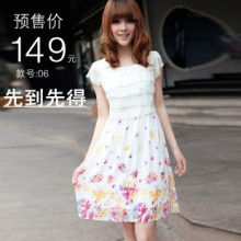 伊若拉专柜正品2012夏季新款韩版碎花雪纺短袖连衣裙女大码裙三彩